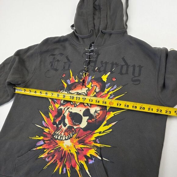 Vtg Y2K Ed Hardy Pullover Distressed Unisex Mens Size Large Gray - Picture 7 of 13